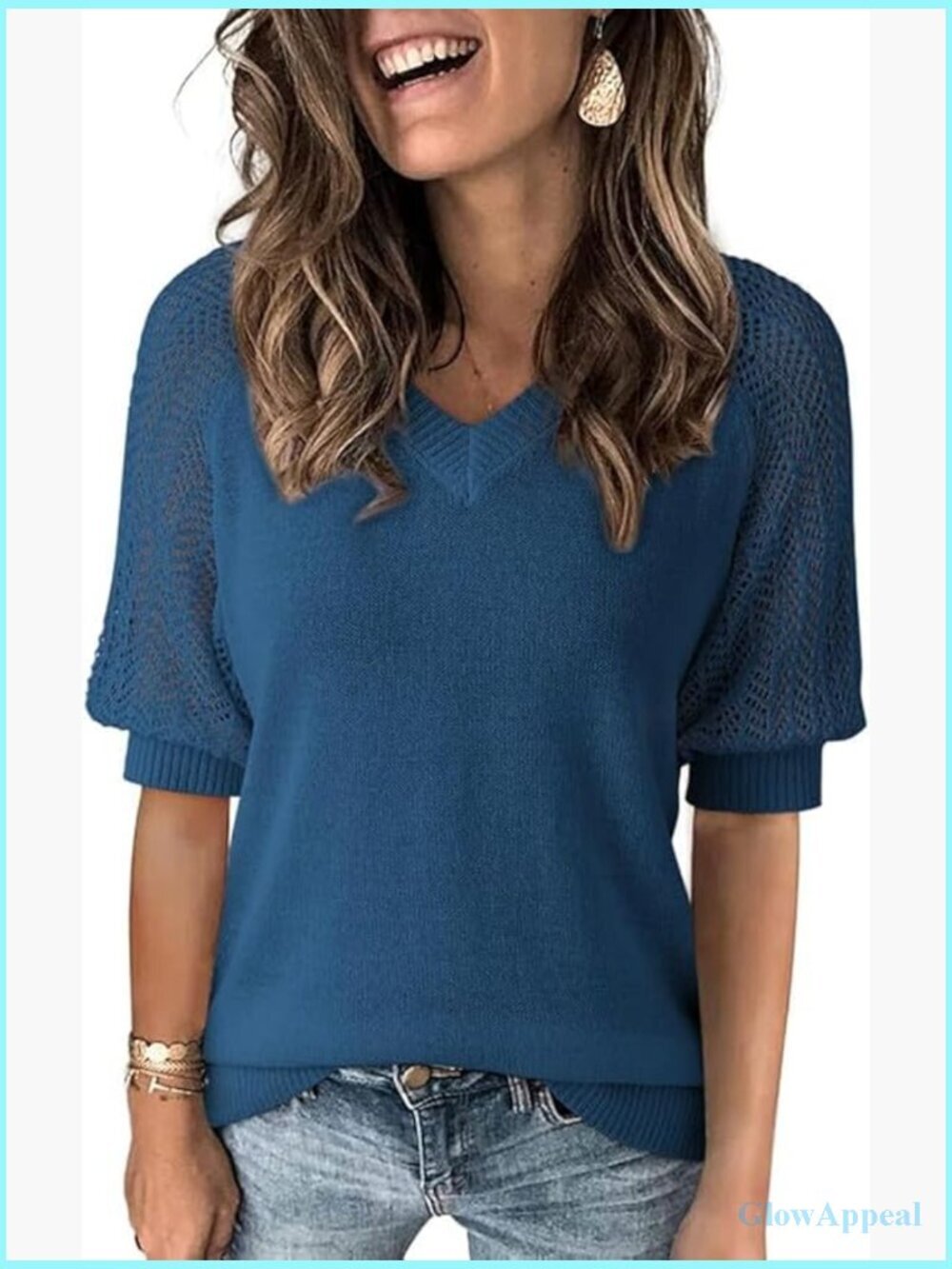 Casual Short Sleeve Crochet Tunic Tops Lightweight Knit Pullover Blouse